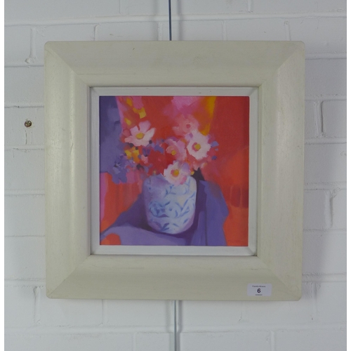 6 - Suzan Malcolm, (SCOTTISH CONTEPORARY) still life vase of flowers, oil on canvas, signed, framed unde... 