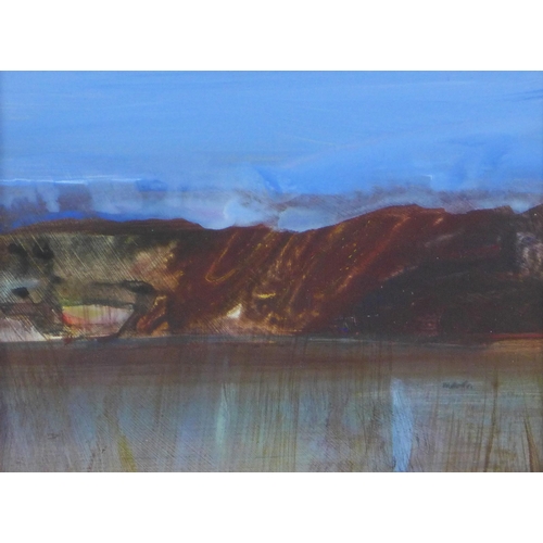 63 - Mardi Barrie R.S.W (SCOTTISH 1931-2004) Headland - Evening, mixed media on board, signed, framed und... 