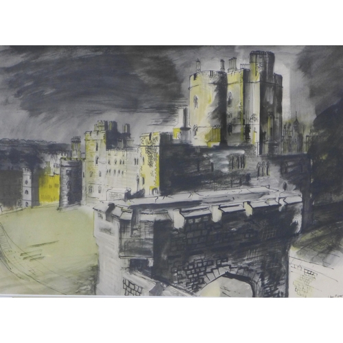 66 - John Piper OM, CH (1903-1992) Windsor Castle, coloured print, framed under glass, 35 x 26