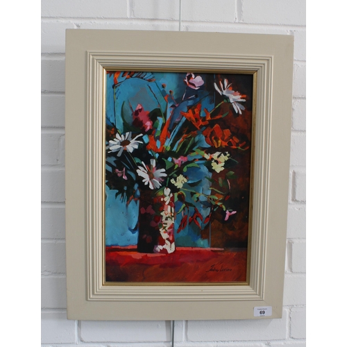 69 - J. Divine, (CONTEMPORARY SCHOOL) Still Life jug of flowers, oil on oil board, signed and framed, 28.... 