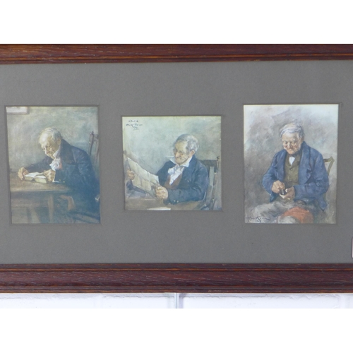 7 - Henry Wright Kerr, set of six coloured prints contained with two oak frames (2)