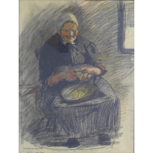 81 - Wera Von Bartels (1886 - 1922), two portraits in coloured chalk, framed under glass. A woman peeling... 