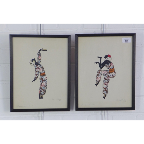 92 - A pair of early 20th century coloured prints, signed indistinctly and dated 1926, framed under glass... 