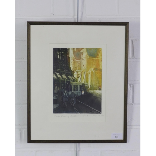 98 - Barbara Jackson, 'Winter Evening Amsterdam'. coloured A/P, signed in pencil and framed under glass 1... 