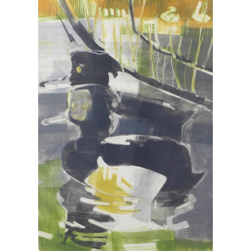 118 - Kittie Jones, Three Ducks, colour monotype, signed and dated 2020, framed under glass, 42 x 60cm