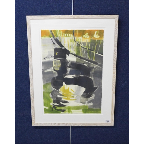 118 - Kittie Jones, Three Ducks, colour monotype, signed and dated 2020, framed under glass, 42 x 60cm