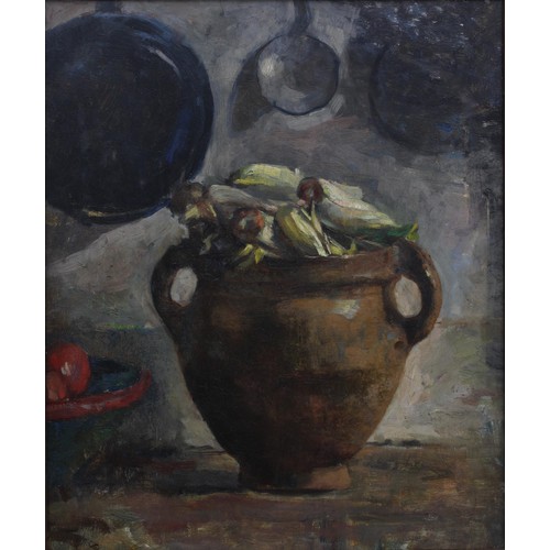 26 - 19th century French School, oil on panel of a large jar containing chicory, apparently unsigned, 37 ... 
