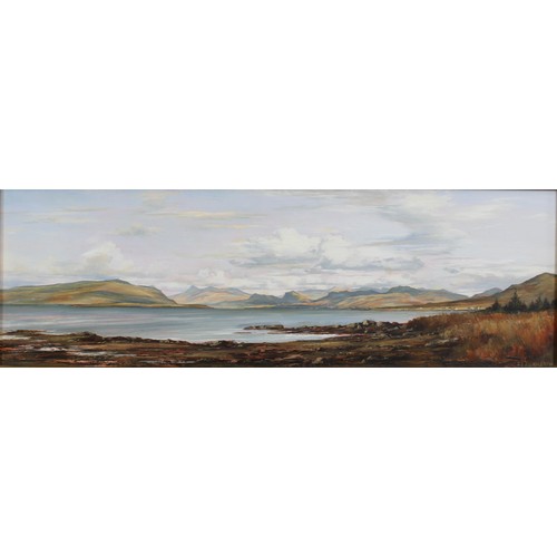 110 - Ian S. Johnstone (SCOTTISH 1957 - 2009) 'Towards Applecross From Broadford, Skye' oil on board, sign... 