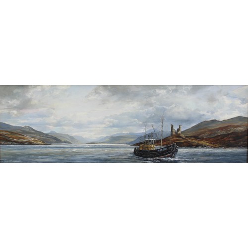 111 - Ian S. Johnstone (SCOTTISH 1957 - 2009) 'Loch Alsh From Kyleakin' oil on board, signed, framed, 60  ... 