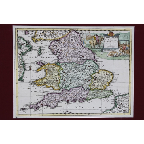 127 - L 'Angleterre by Pieter Van Der Aa, coloured map together with three others to include Caledonian Ra... 