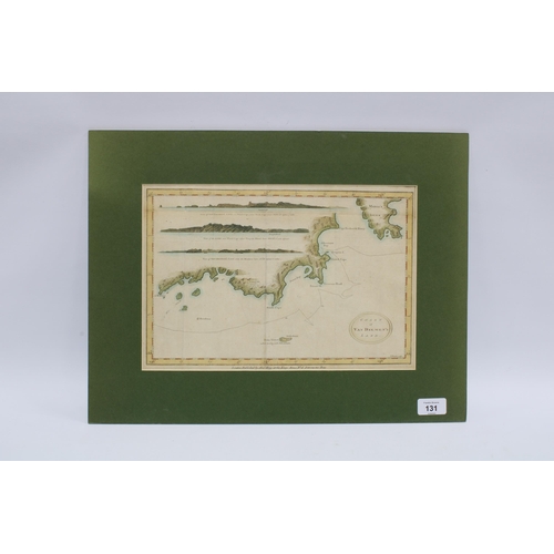 131 - Chart of Van Diemen's Land (Tasmania) , T. Bowen, coloured map, framed in a card mount, size overall... 