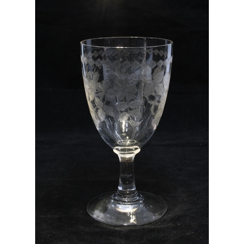 102 - 19th century wine glass, etched with Royal Cypher VR (Victoria Regina) beneath a crown, faceted stem... 