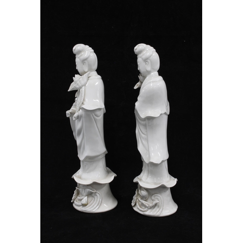 111 - Two blanc de chine Guanyin figures, 25cm (2)