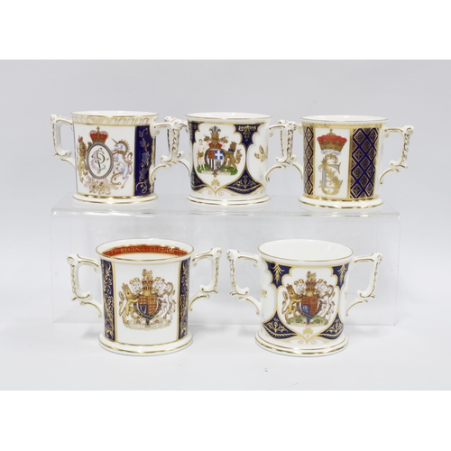 113 - Royal Crown Derby commemorative loving cups with boxes, 8cm (5)