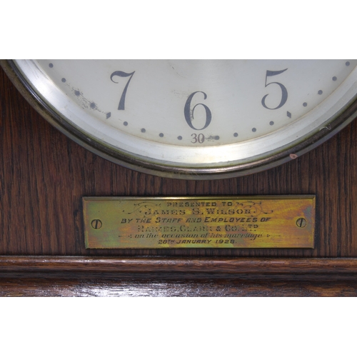 125 - Art Deco oak cased mantle clock with Westminster chime, 27 x 51cm