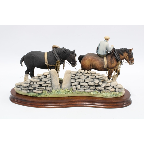 134 - Border Fine Arts 'Coming Home' JH9A, (Two Heavy Horses), model No. JH9A by Judy Boyt, on a wooden ba... 