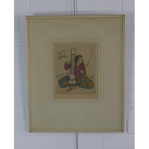 171 - Elyse Ashe Lord (BRITISH 1900-1971) 'Indian Dilruba', etching colour 22/75, signed in pencil, framed... 