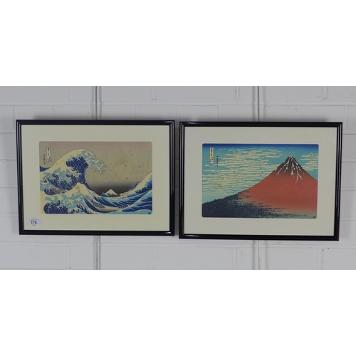 176 - After Hokusai - Great Wave off Kanagawa, coloured print and another both framed under glass (2)