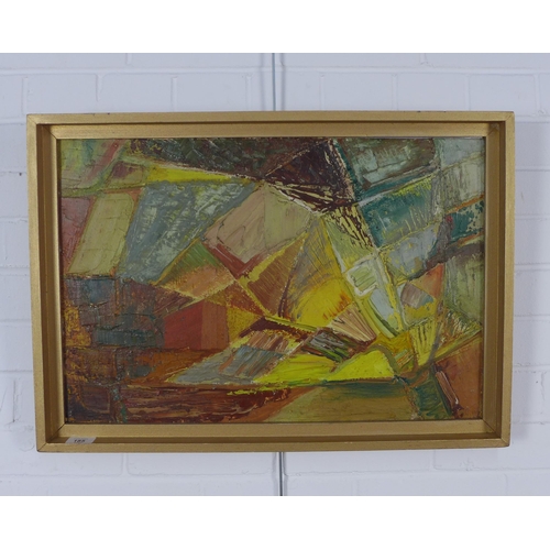 185 - Mid Century abstract oil on board, apparently unsigned, framed, 60 x 40cm