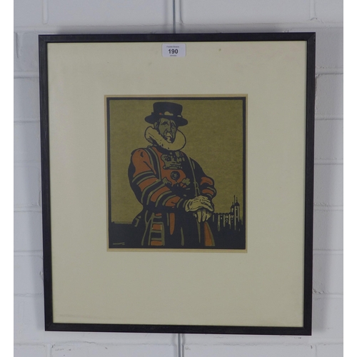 190 - Sir William Nicholson (BRITISH, 1872-1949) Beefeater from London Type Series, 23 x 26cm, framed unde... 