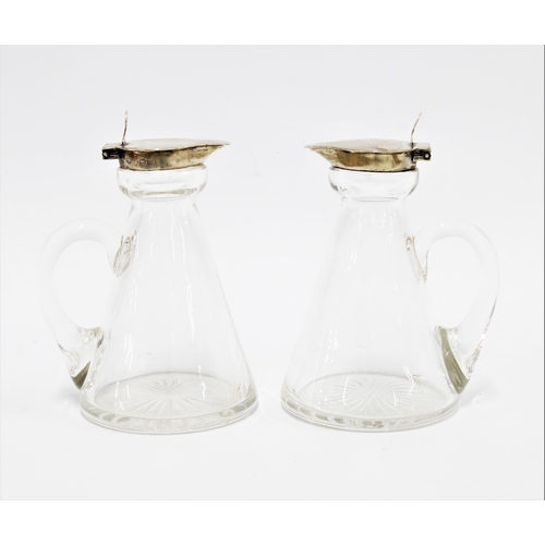 2 - A pair of George V silver mounted glass whisky noggins, by Hukin & Heath Ltd,  Birmingham 1911, 11cm... 