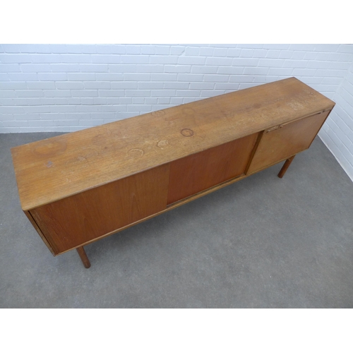 202 - McIntosh teak sideboard, two sliding doors and one fall down door with a pull out slide, 200 x 75 x ... 