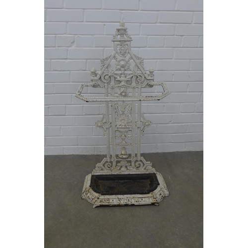 203 - A Victorian cast iron stick stand and drip tray, Rd number 92713, 46 x 88 cms high.