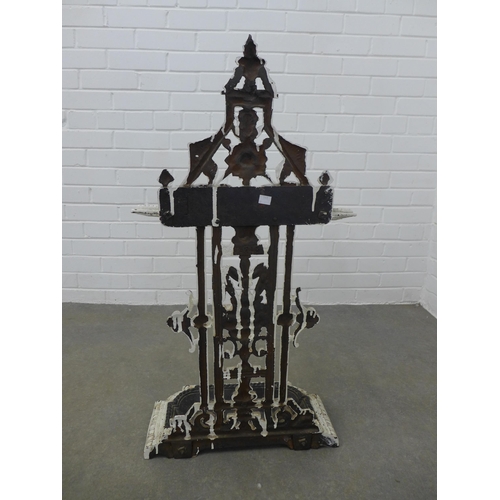 203 - A Victorian cast iron stick stand and drip tray, Rd number 92713, 46 x 88 cms high.