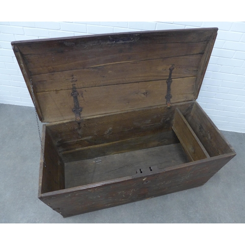 211 - Painted wooden marriage chest, dated '1792' with domed top,  135 x 67 x 64cm.