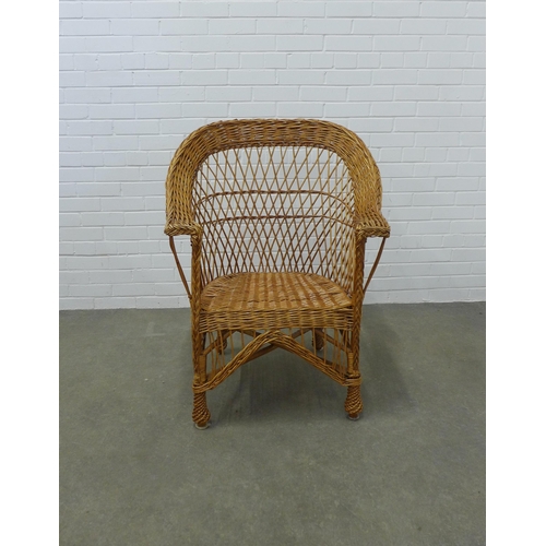 220 - Vintage wicker open armchair, 98 x 79cm.