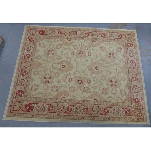 224 - Eastern carpet, beige field with terracotta floral pattern, 310 x 244cm.