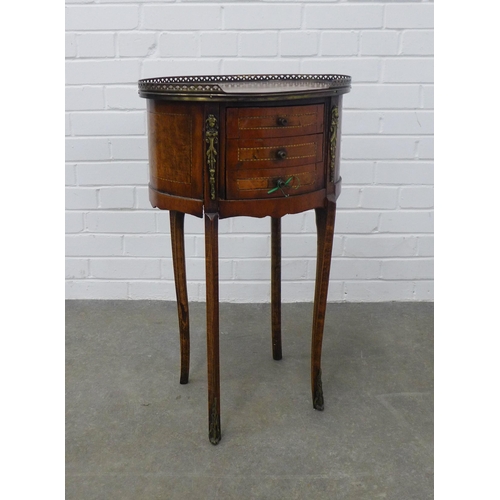 233 - WITHDRAWN French style three drawer bedside table, with hardstone top and brass gallery, 43 x 72 x 3... 