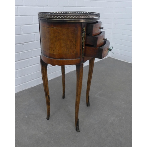 233 - WITHDRAWN French style three drawer bedside table, with hardstone top and brass gallery, 43 x 72 x 3... 