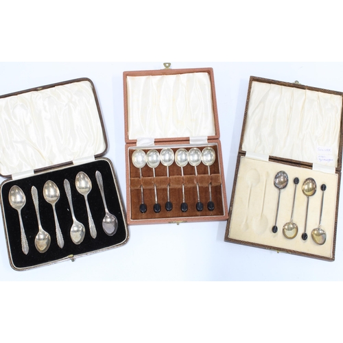 24 - Set of six Sheffield silver coffee bean handled spoons and four Birmingham silver coffee bean spoons... 