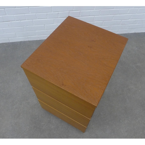 240 - Vintage teak three drawer bedside chest, 41 x 72 x 47cm.