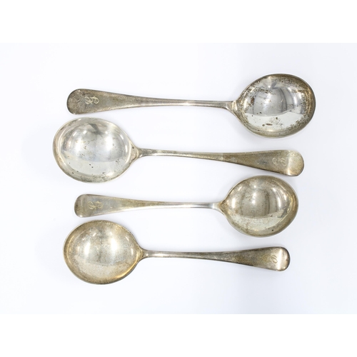 25 - Set of twelve Edwardian silver rat tail pattern soup spoons, P Ashberry & Sons, Sheffield 1906, 20cm... 