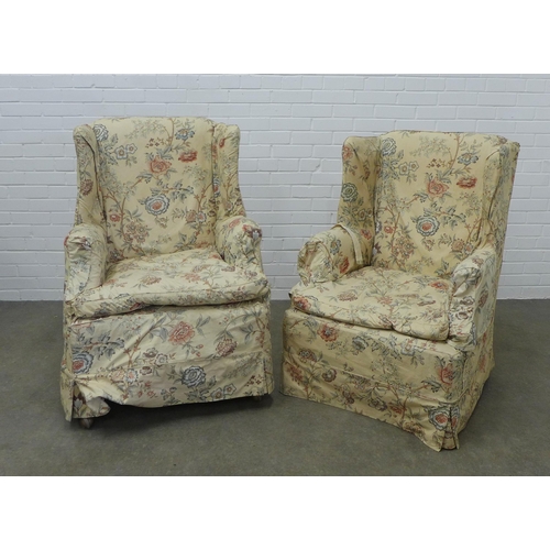 256 - A pair of late 19th / early 20th century Scottish country house wing armchairs with later Whytock & ... 