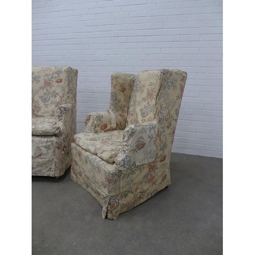 256 - A pair of late 19th / early 20th century Scottish country house wing armchairs with later Whytock & ... 