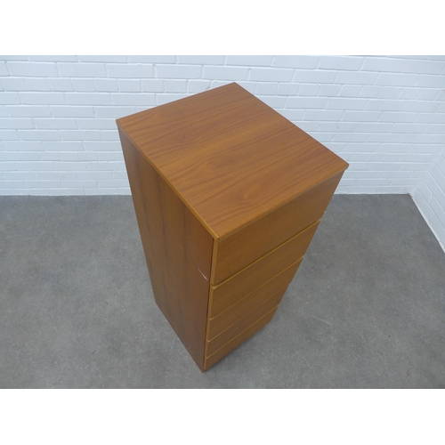 258 - Teak chest with five short drawers, 41 x 113 x 46cm