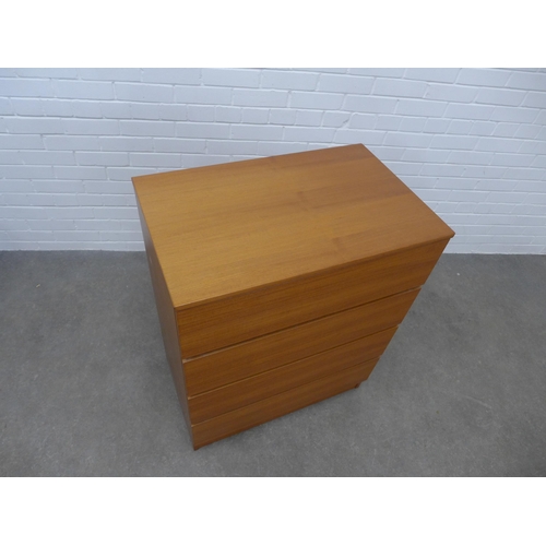 259 - Teak chest with four long drawers, 74 x 92 x 46cm