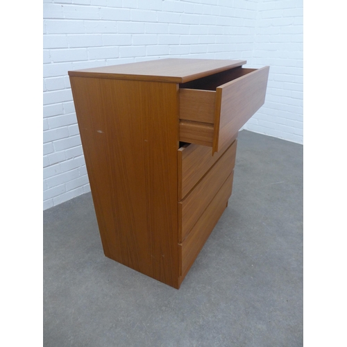 259 - Teak chest with four long drawers, 74 x 92 x 46cm