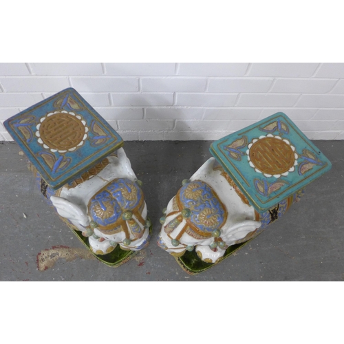 261 - Pair of Chinese glazed pottery elephant stools / plant stands, 50 x 53 x 22cm. (2)