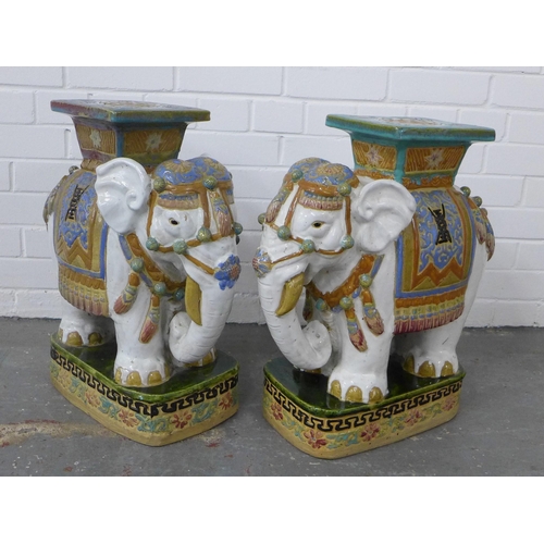 261 - Pair of Chinese glazed pottery elephant stools / plant stands, 50 x 53 x 22cm. (2)