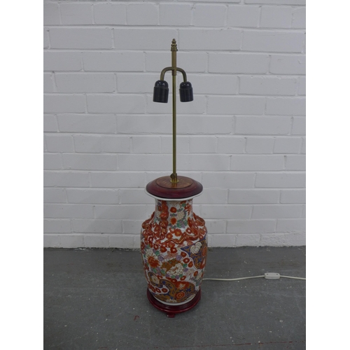 272 - Chinoiserie twin light table lamp, 83cm