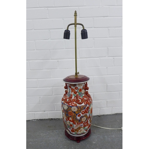 272 - Chinoiserie twin light table lamp, 83cm