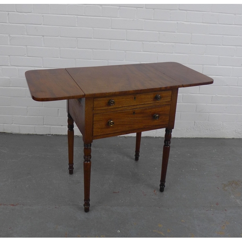 273 - 19th century mahogany drop leaf table, with two drawers and ring turned legs, (open 93 x 67 x 41cm)