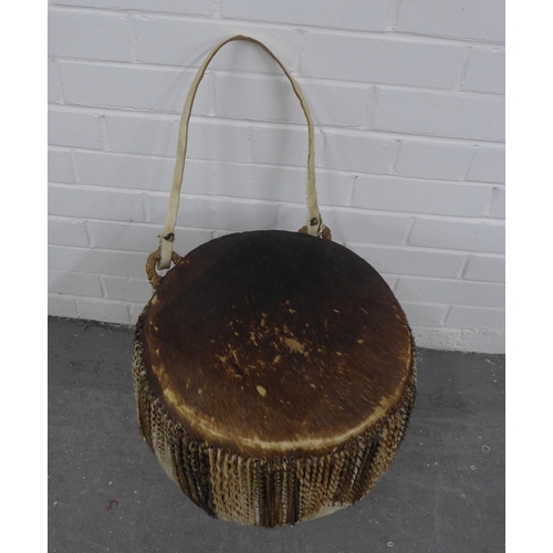 274 - African style animal hide drum,. 37 x 42cm.