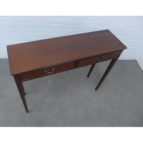 279 - Mahogany console hall table with two frieze drawers and square tapering legs, 106 x 87 x 32cm