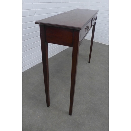 279 - Mahogany console hall table with two frieze drawers and square tapering legs, 106 x 87 x 32cm