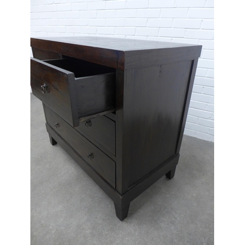 285 - Contemporary dark wood chest with two short and two long drawers, 102 x 91 x 53cm